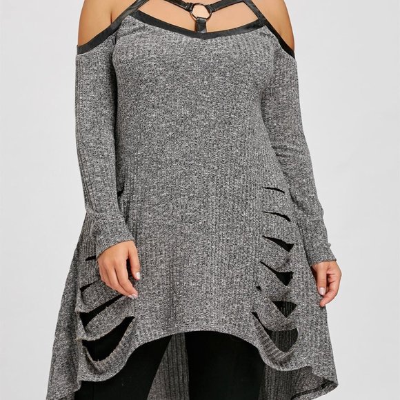Open Shoulder Ripped Tunic Top - Picture 5 of 5